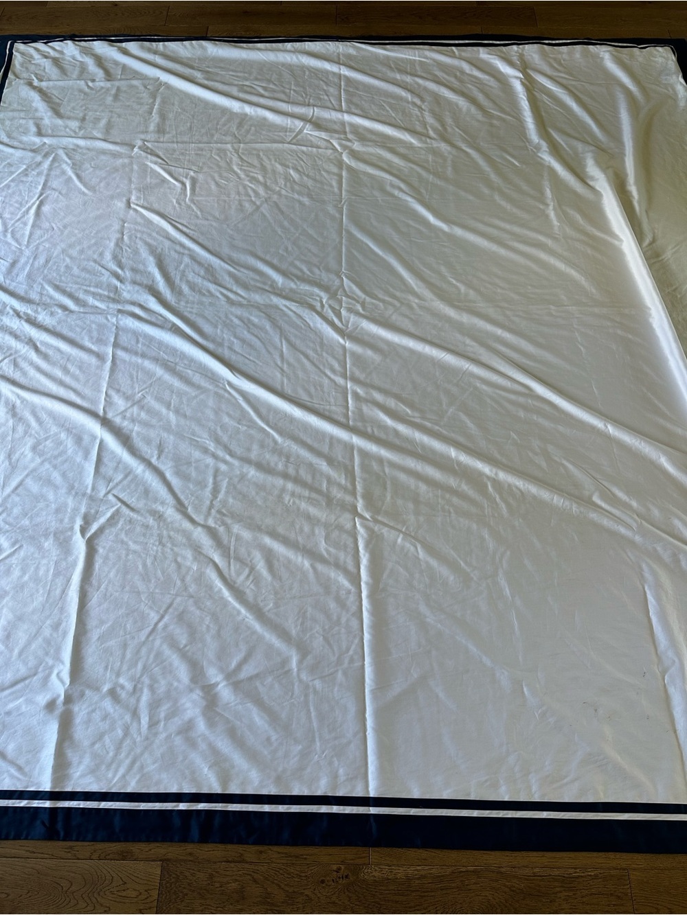Ralph Lauren 100% Cotton Queen Duvet Cover White w/ Blue Trim